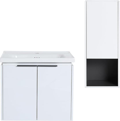 24 Inch Bathroom Vanity with Sink Combo,24'' Floating Bathroom Vanity with Sink, Modern Wall Mounted Cabinet Set with 12'' Side Cabinet Combo,White