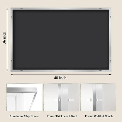 Koonmi Silver Rectangle Wall Mirror, 36x48 Inch Bathroom Mirror, Aluminum Frame Vanity Mirror for Entryway, Living Room, Bedroom Bathroom, Hangs Horizontally or Vertically
