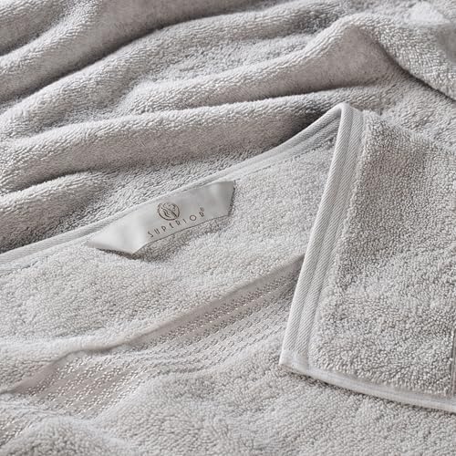 Superior Egyptian Cotton Bath Towel Set, Towels for Home Bathroom, Master, Guest Bath, Decor Essentials, Quick Dry, Absorbent, Large Body Towels, Spa, Hotel, Resort, Adult, Kids, Set of 4, Silver
