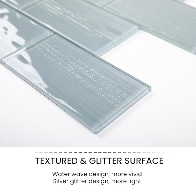 Glass Subway Tiles, 3 x 6 Inch, Gray Glass Tiles for Backsplash, Bathroom Shower Wall, Pack of 32 Pieces