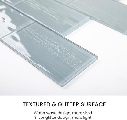 Glass Subway Tiles, 3 x 6 Inch, Gray Glass Tiles for Backsplash, Bathroom Shower Wall, Pack of 32 Pieces