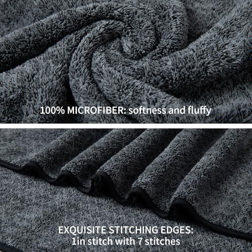 Ultra Soft Bath Towel Set,12 Piece (4 Bath Towels,4 Hand Towels,4 Washcloths) Family Bathroom Towel Set with Hanging Loops,Quick Dry Extra Absorbent Fluffy Shower Towel for Bathroom,Hotel,Spa-Black