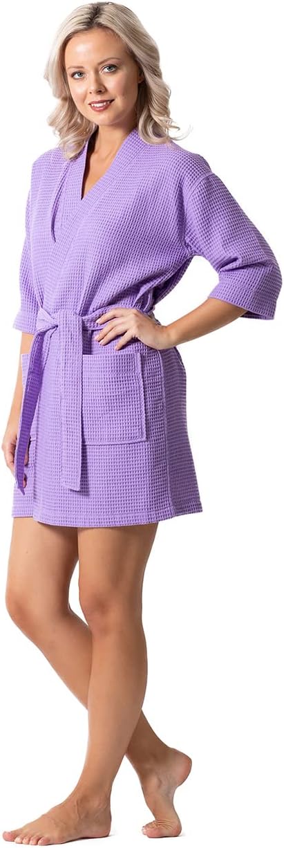 Lightweight Waffle Knit Bath, Spa & Bridesmaids Kimono Short Robes for Women - Quick Dry & Soft