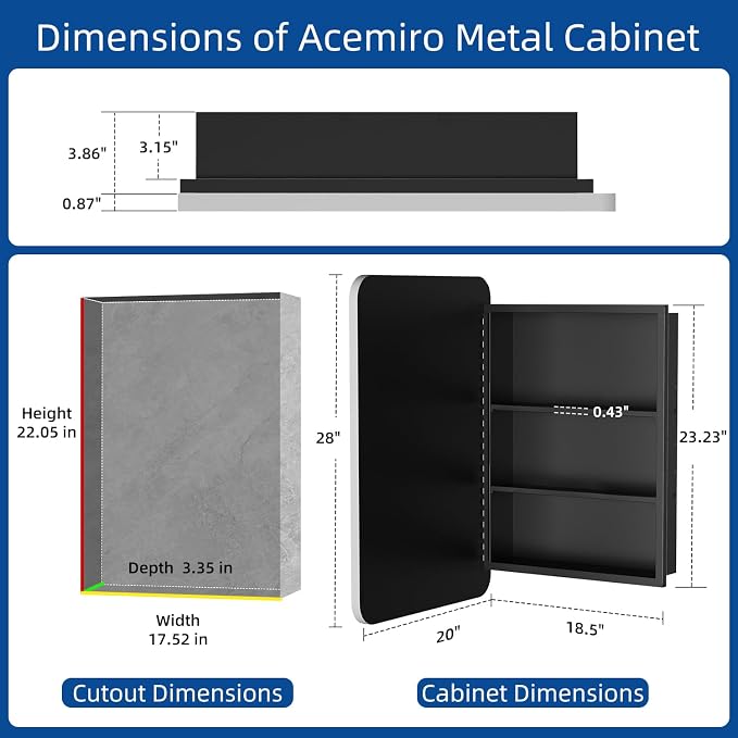 ACEMIRO 20x28 Inch Recessed Medicine Cabinet with Mirror Metal Framed Surface Wall Mounted Bathroom Mirror Medicine Cabinet with Storage Brushed Silver