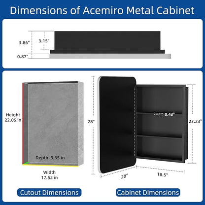 ACEMIRO 20x28 Inch Recessed Medicine Cabinet with Mirror Metal Framed Surface Wall Mounted Bathroom Mirror Medicine Cabinet with Storage Brushed Silver