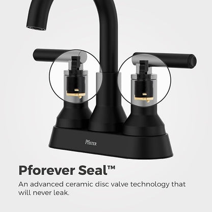 Pfister Capistrano Bathroom Sink Faucet, 4-Inch Centerset, 2-Handle, 3-Hole, NSF Certified, Spot Defense Matte Black Finish, LF048CSOSDB