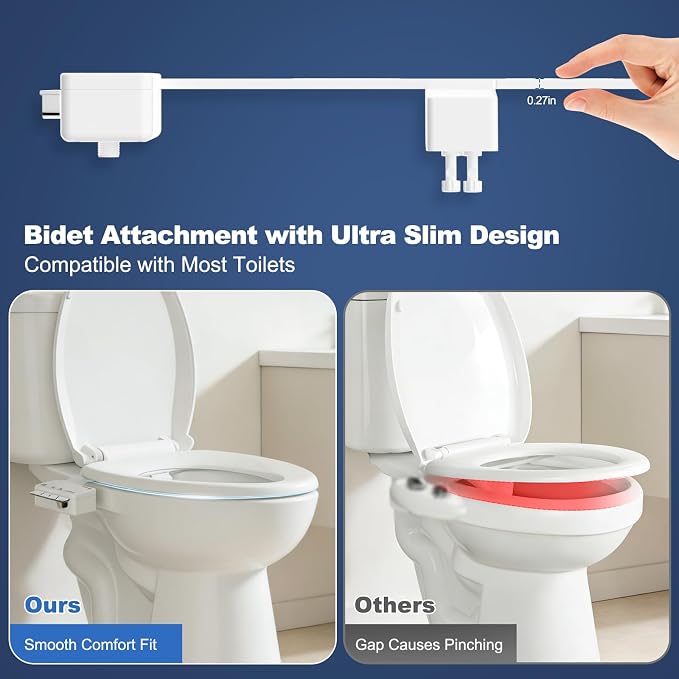 Hibbent 2 Pack Ultra-Slim Bidet Attachment for Toilet, Non-Electric Self Cleaning Bidet Toilet Seat, Adjustable Water Pressure Bidet Sprayer, Retractable Dual Nozzles for Rear & Feminine Wash