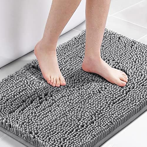 H.VERSAILTEX Bath Mat for Bathroom Non Slip Luxury Chenille Ultra Soft Bath Rugs 24x36 Absorbent Non Skid Shaggy Rugs Washable Dry Fast Plush Area Carpet Mats for Indoor, Bath Room, Tub - Grey