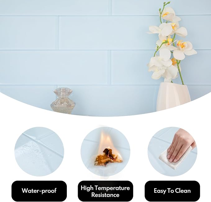 Ice Blue Glass Subway Tile, Glass for Bathroom Kitchen Shower Backsplash Wall, 4 x 12 Inches, 4 Sq.Ft.