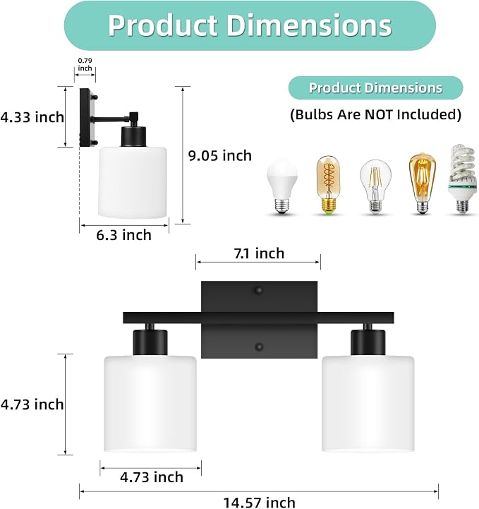 SILAMPDI 2-Light Bathroom Vanity Light Fixtures Over Mirror Matte Black | Modern Milky White Frosted Glass Shades, Anti-Rust Wall Sconce for Bedroom Restroom, E26 Socket, Bulbs Not Included
