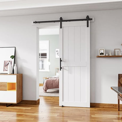 32''x84'' Sliding Barn Door with 6 Ft Barn Door Hardware Kit | Pre-Drilled Holes Easy Assembly - Include Installation Manual, Water-Proof PVC Surface, H-Frame, White