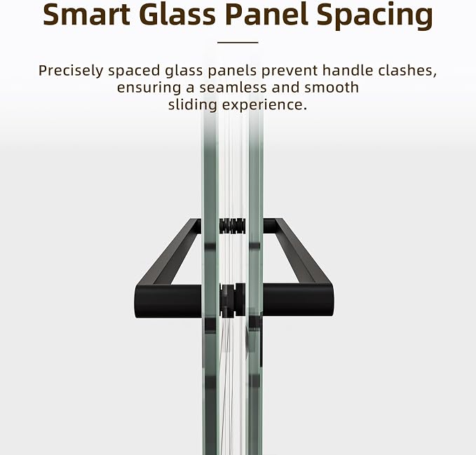 Semi-Frameless Sliding Shower Door 44-48"W x 72"H ,Grid Pattern Matte Black | Grid Pattern Design,6mm SGCC Tempered Glass,Nano Coating Easy Clean.Walk-in & Bathtub Use,Reversible Installation