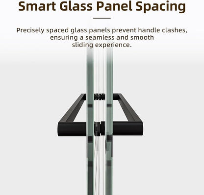 Semi-Frameless Sliding Shower Door 44-48"W x 72"H ,Grid Pattern Matte Black | Grid Pattern Design,6mm SGCC Tempered Glass,Nano Coating Easy Clean.Walk-in & Bathtub Use,Reversible Installation