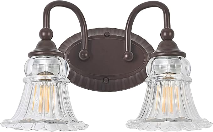 2-Light Vintage Bathroom Light Fixtures, Oil Rubbed Bronze | Vanity Lights Over Mirror with Floral Glass Shade for Bathroom Powder Room, Living Room Hallway