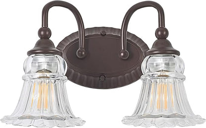 2-Light Vintage Bathroom Light Fixtures, Oil Rubbed Bronze | Vanity Lights Over Mirror with Floral Glass Shade for Bathroom Powder Room, Living Room Hallway