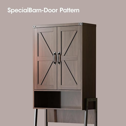Over The Toilet Storage Cabinet with 2-Door Design Bathroom Organizers and Storage with Anti-Tip Device Over Toilet Organizer with Shelves for Bathroom,Restroom,Laundry Espresso