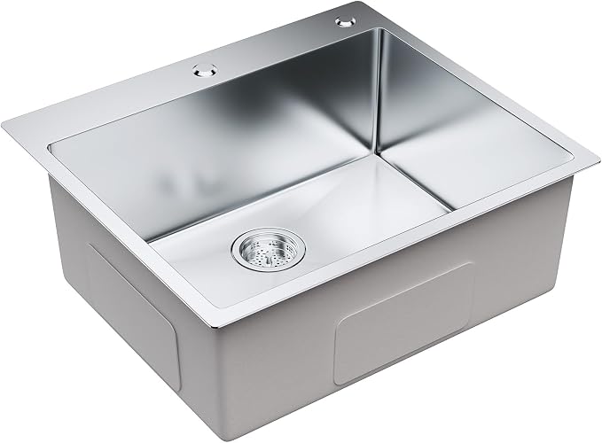 VEVOR Kitchen Sink, 304 Stainless Steel Recessed Sink, Top Mount Single Bowl with Accessories (2 Pack), Home Dishwasher Sink for Workstation, RV, Prep Kitchen and Bar Sink, 25"