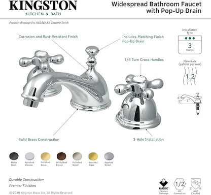Kingston Brass KS3960AX Restoration Widespread Bathroom Faucet, Matte Black,6.5 x 3.5 x 3.06
