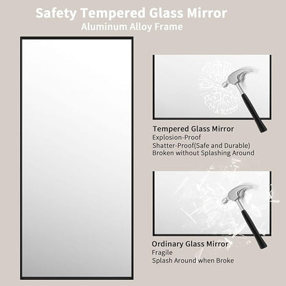LOAAO 60"X28" Black Rectangle Bathroom Mirror Wall, Matte Black Aluminum Alloy Frame, Tempered Glass, Hangs Vertically or Horizontally, Easy to Install