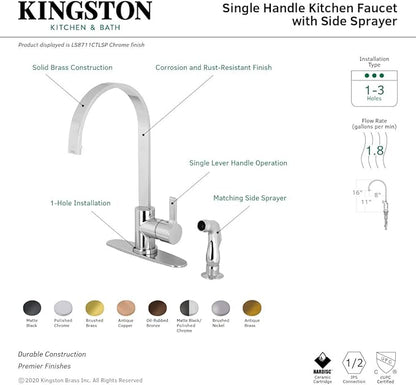 Gourmetier LS8711CTLSP Continental Single-Handle Kitchen Faucet with Side Sprayer, Polished Chrome