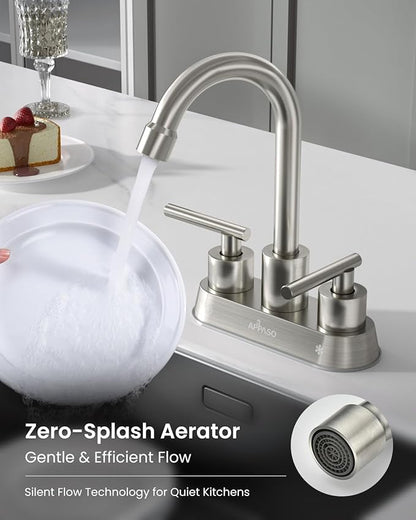 APPASO Bar Sink Faucet 4 Inch Centerset, 2 Hole Brushed Nickel with Dual Handles, 2 Handle Bathroom Faucet Small, Stainless Steel for Wet Bar Bathroom Utility Laundry Room Sink 2-Hole or 3 Holes