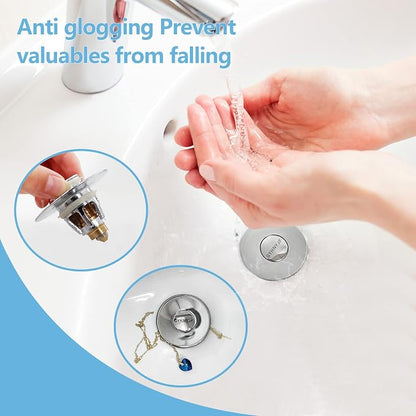 QYHNYJF Bathroom Sink Stopper with Hair Catcher – Universal Pop-Up Drain Strainer for 1.1–1.5 inch US Standard Sink Drain Holes, Anti-Clog Basin Stopper, Silver