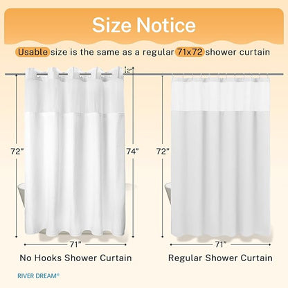 RiverDream Heavyweight Waffle No Hook Shower Curtain with Liner,White,71x74 | Dotted Waffle,Snap-in Liner,Heavy Duty,Quick Dry,Mesh Top Window,With Bottom Magnets,Hotel-Grade,Washable,Standard Size
