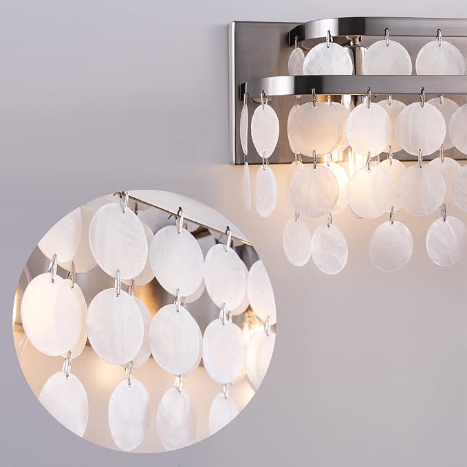 TOCHIC Bathroom Vanity Light with Natural Capiz Shell Shade, Brushed Nickel Coastal 3 Lights Vanity Light, Modern Wall Mount Lighting Fixture for Mirror Cabinets, Powder Room, Bedroom Living Room 23”W
