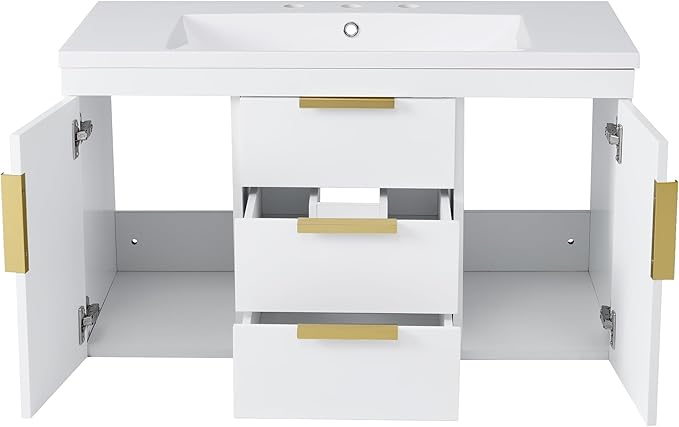 LUMISOL 36" Floating Vanity Bathroom with Sink, Wall Mounted Bathroom Vanity with 2 Doors & 2 Drawers, Modern Bathroom Storage Cabinet with Undermount Sink, White