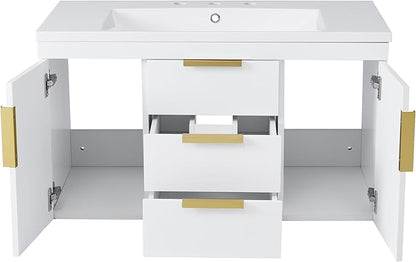 LUMISOL 36" Floating Vanity Bathroom with Sink, Wall Mounted Bathroom Vanity with 2 Doors & 2 Drawers, Modern Bathroom Storage Cabinet with Undermount Sink, White