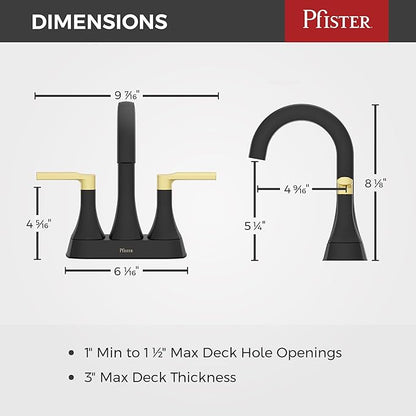 Pfister Vaneri Bathroom Sink Faucet, 4-Inch Centerset, 2-Handle, 3-Hole, NSF Certified, Matte Black and Brushed Gold Finish, LF048VRIBBG