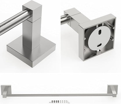 RUACQ Brushed Nickel Towel Bar 24 inch, 304 Stainless Steel Towel Racks for Bathroom Wall Mounted, Heavy Duty Bath Towel Rod with Square Base(Brushed Nickel)
