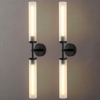 30" 2 Lights Hardwired Frosted Glass 2 PC Bathroom Wall Sconces, Handmade Knurled Black Wall Light Fixture,Modern Vanity Light for Living Room,Hallway, Bedroom, Indoor Sconces