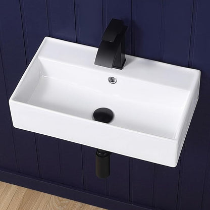 Wall Mount Bathroom Sink 22"x12" Small Vessel Sink Wall Mounted Rectangular Wall Hung Mini White Porcelain Ceramic Floating Tiny Sink with Overflow, Durable, Space-Saving, Ideal for Home,RV