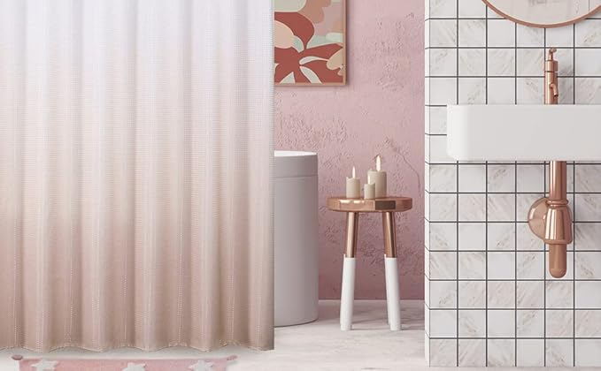 WEST LAKE Pink Waffle Shower Curtain Ombre Decorative Water Resistant No Hook Shower Curtain for Bathroom Hotel Spa with Grommet Machine Washable,Gradient White to Blush 70" Wx72 L