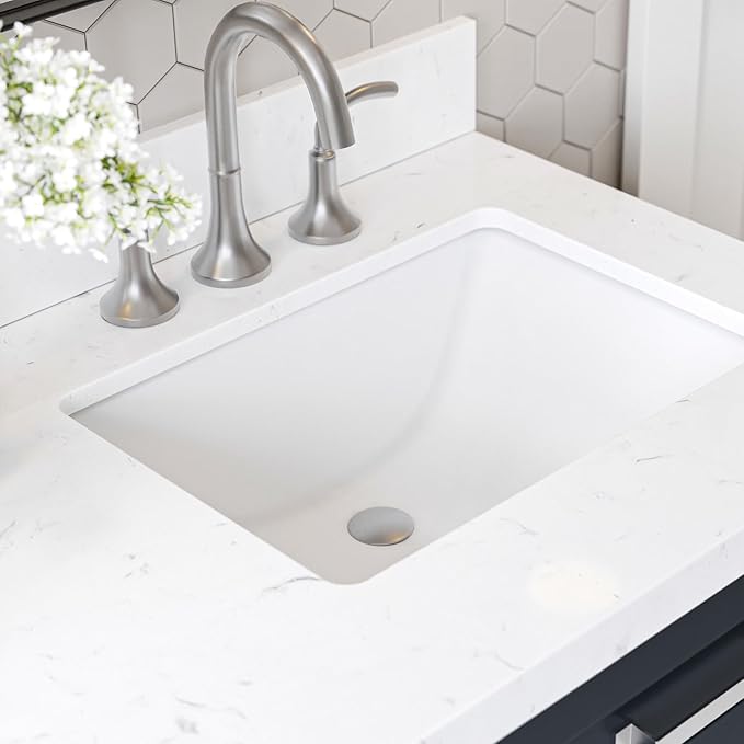 ARIEL Monroe 66-inch Bathroom Vanity with Sink,Solid Wood, 1.5-inch Carrara White Quartz Countertop & Backsplash, Double Oval Porcelain Sink, 9 Dovetail Drawers, Brushed Nickel, Midnight Blue