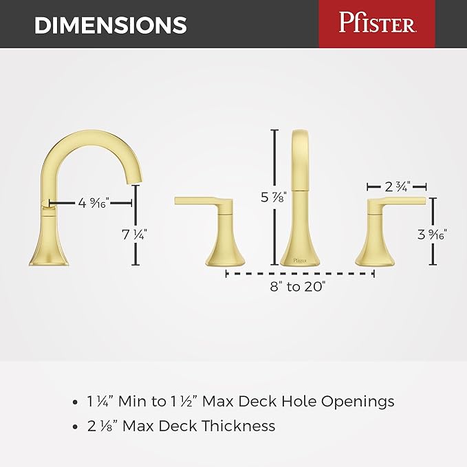 Pfister Vaneri Bathroom Sink Faucet, 8-Inch Widespread, 2-Handle, 3-Hole, NSF Certified, Brushed Gold Finish, LF049VRIBG