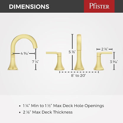 Pfister Vaneri Bathroom Sink Faucet, 8-Inch Widespread, 2-Handle, 3-Hole, NSF Certified, Brushed Gold Finish, LF049VRIBG