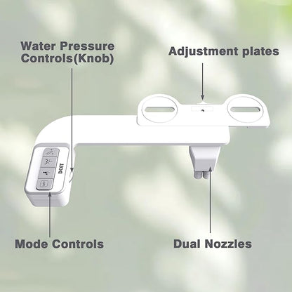 Bidet Attachment for Toilet - Non-Electric Self-Cleaning Dual Nozzles (Feminine & Rear Wash), Adjustable Water Pressure Control, Fresh Cold Water Sprayer
