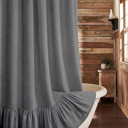 Farmhouse Shower Curtain Ruffle Linen Flax Dark Gray 72" W x 72" L | Linen Fabric, Farmhouse Boho, Bottom Ruffle, Rustic, Country, Natural Look, Washable, Shower Curtain for Bathroom Bathtub