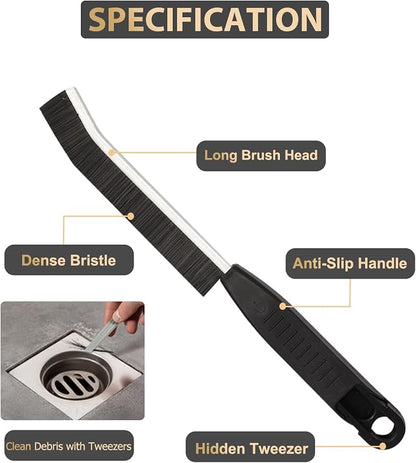 Hard Bristle Crevice Cleaning Brush,Grout Cleaner Brush,Scrub Brushes for Tile Floor,Gap Cleaning Supplies with Clip for Bathtub,Shower,Kitchen,Home Essentials,Gi-ft for Women Men(3PCS Frosted Black)
