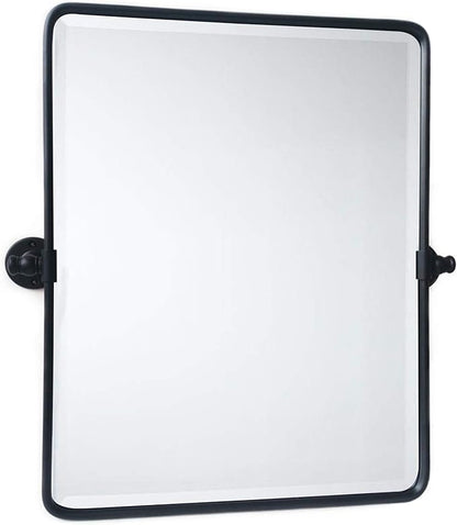 Farmhouse Black Metal Framed Pivot Rectangle Bathroom Mirror Rounded Rectangluar Tilting Beveled Vanity Mirrors for Wall, Overall 22.91 x 24 inches (Mirrror 19 x 24 inches)