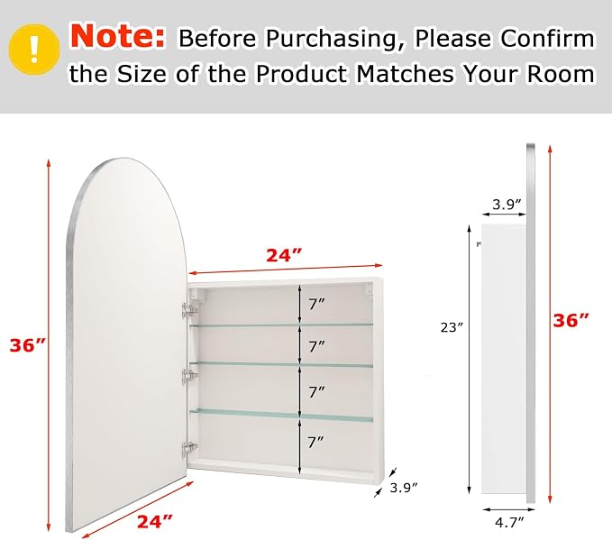 FKWin Large Medicine Cabinet Mirror for Luxury Bathrooms, Wall Mount | Large Bathroom Mirror with Storage, Modern Bathroom Style, Adjustable Shelves, Reversible Door, Clean Contemporary Look
