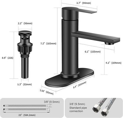 Bathroom Faucet Single Hole Single Handle Vanity Faucet Modern Sink RV Black Bathroom Faucet with Pop-up Drain for 1 - or 3 Hole Sink (Black)