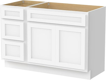 Vanity Art 48 inch Bathroom Vanity with Double Shutter Door, Wood Bathroom Vanity Cabinet with Soft Closing Shaker Drawer, Sturdy Floor Mounted Storage Cabinet Organizer for Bathroom, VA4048-3-W
