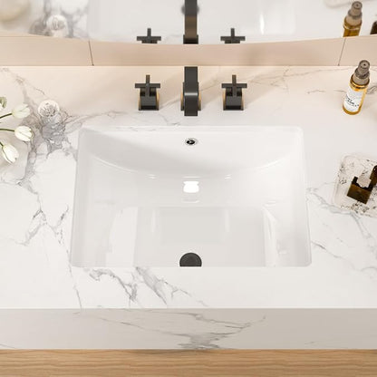 White Ceramic 22"x15" Undermount Bathroom Lavatory Sink | Rectangle under counter white bathroom vessel vanity sink for bathroom