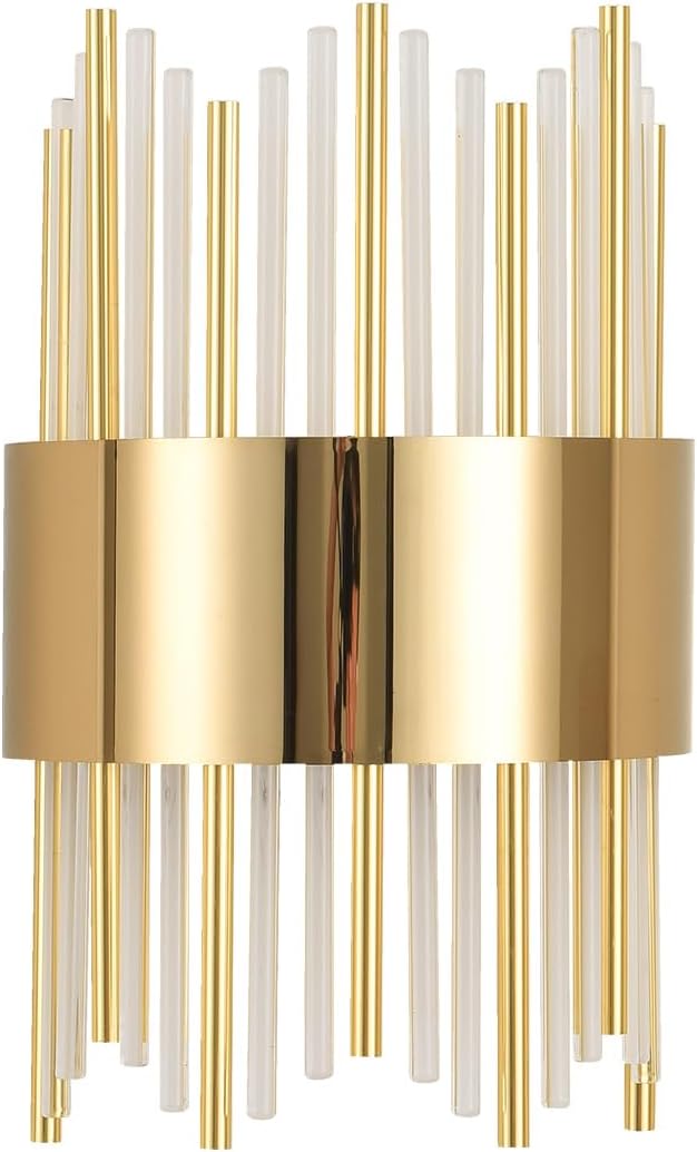 Gold Wall Sconces LED Dimmable Modern Crystal Wall Sconces Gold Wall Light Titanium Vanity Wall Light for Bedroom, Living Room, Dining Room Vanity Mirror Light, Dimmable 0-32W with Light Source,3000K