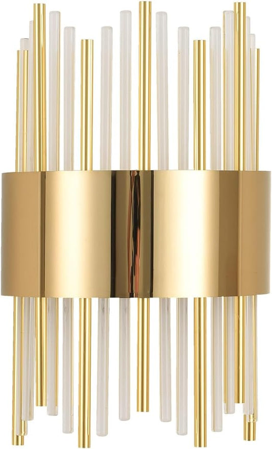Gold Wall Sconces LED Dimmable Modern Crystal Wall Sconces Gold Wall Light Titanium Vanity Wall Light for Bedroom, Living Room, Dining Room Vanity Mirror Light, Dimmable 0-32W with Light Source,3000K