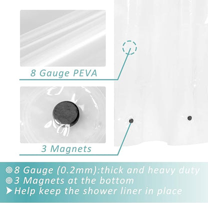 36x78 Stall Size Shower Curtain Liner Clear | 3 Bottom Magnets,7 Rustproof Grommets,Water Proof Heavy Duty PEVA,36W x 78H for Small Bathroom or Shower Stall Long Size