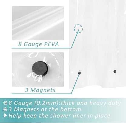 48x78 Stall Size Shower Curtain Liner Clear | 3 Bottom Magnets,8 Rustproof Grommets,Water Proof Heavy Duty PEVA, 48W x 78H for Shower Stall Long Size